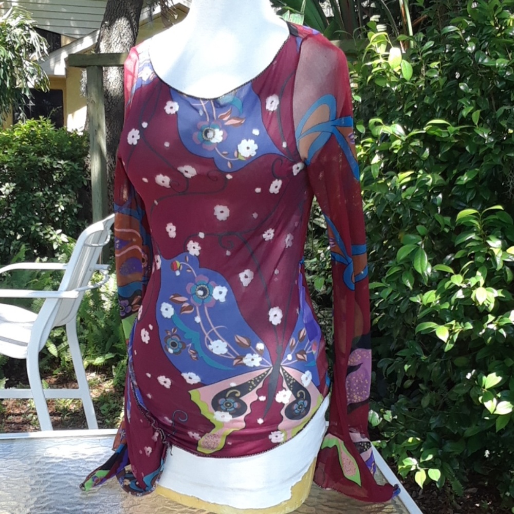 Bebe Y2K sheer butterfly boho top size small